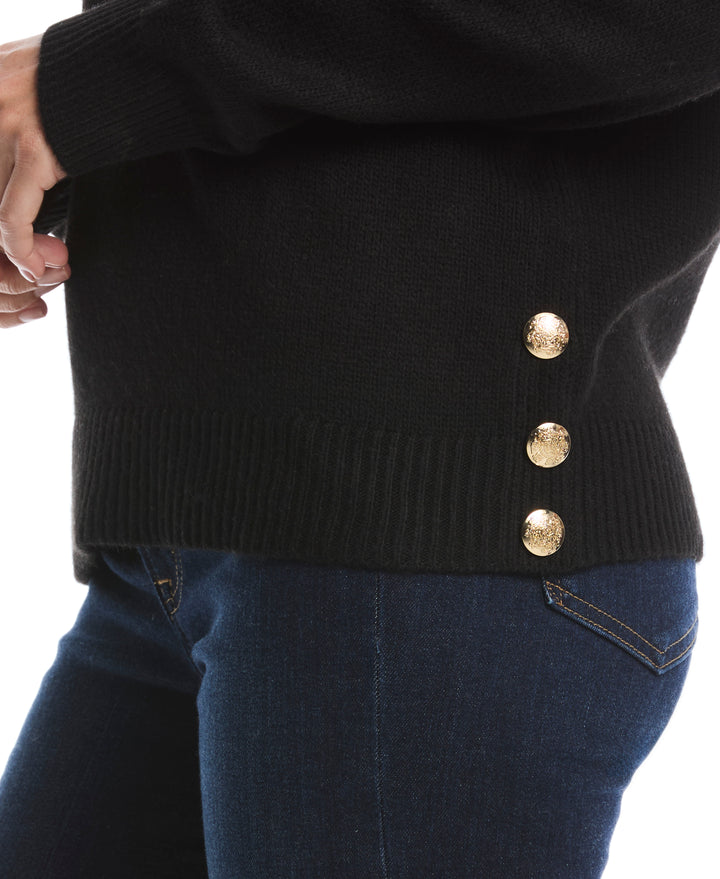 Petite Crew Neck Novelty Sweater (Black) 