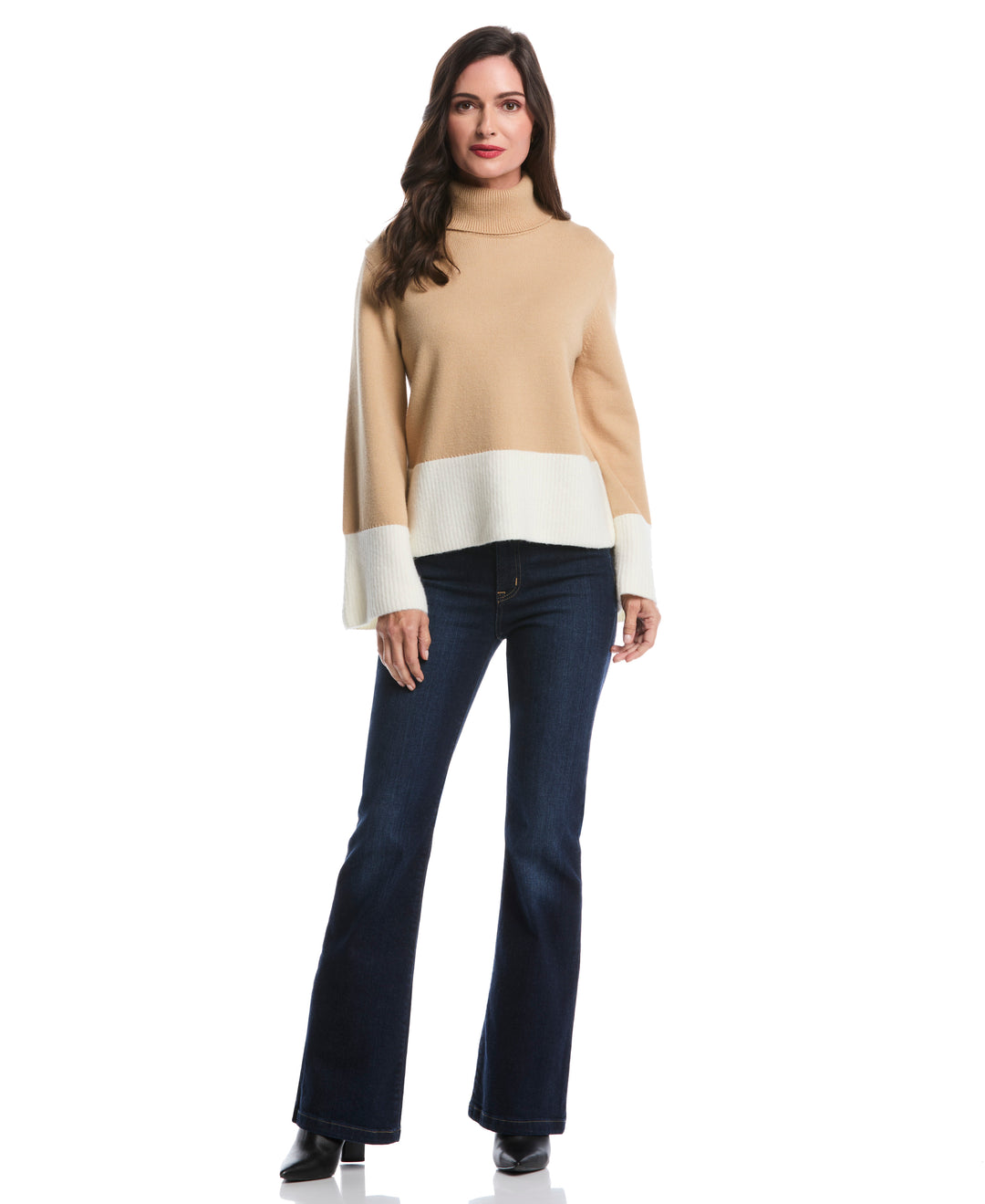 Color Block Trim Turtleneck Sweater (Irish Cream) 