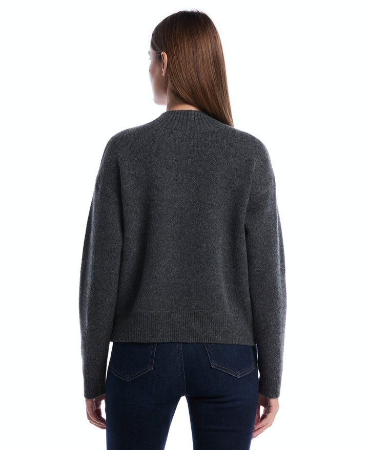 Floral Argyle Mock Neck Sweater (Charcoal) 