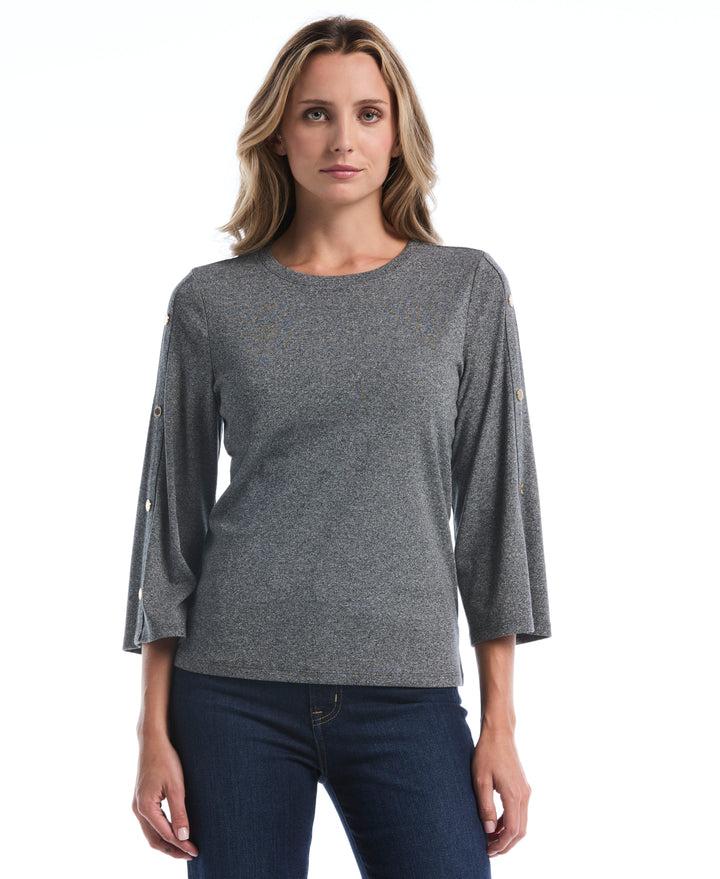 Stud Trim Wide Sleeve Top (Salt And Pepper Hthr) 