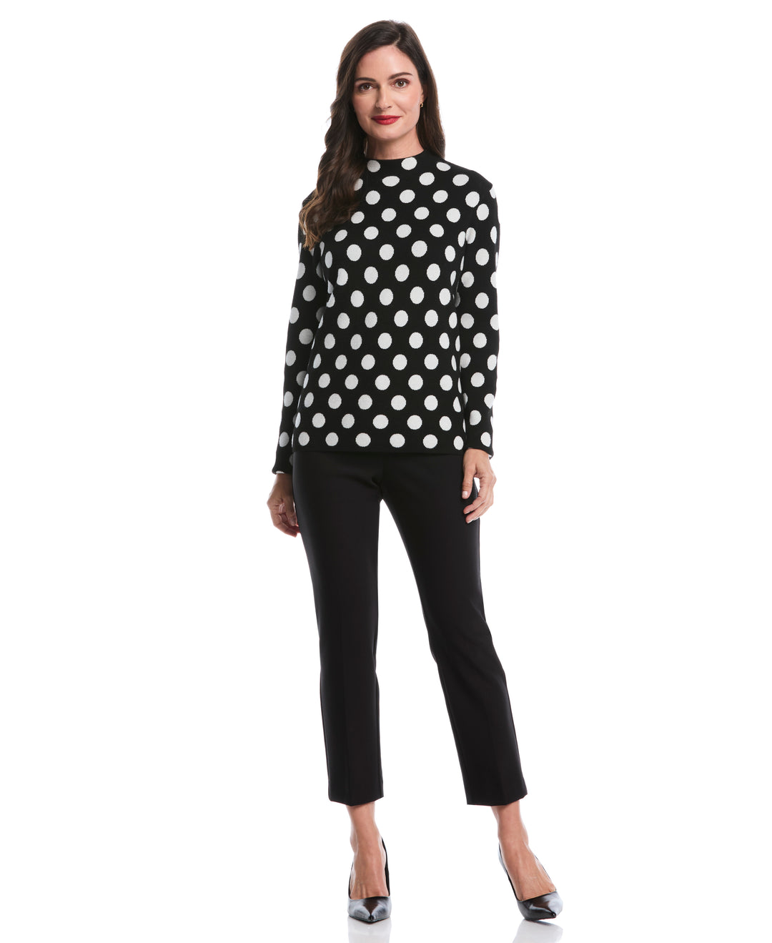 Dot Print Mock Neck Sweater (Black) 