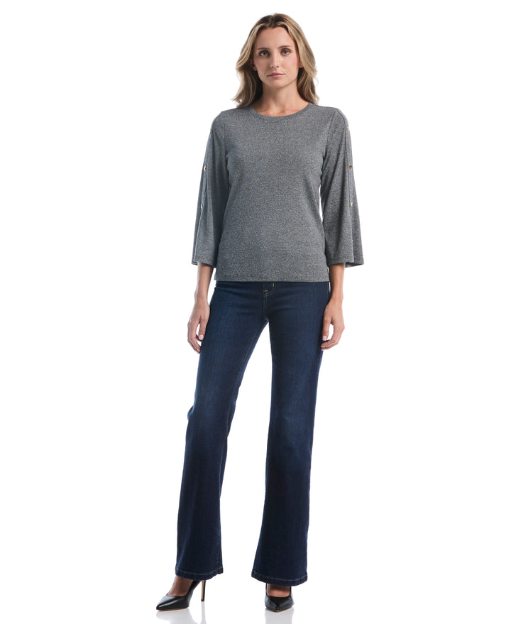 Stud Trim Wide Sleeve Top (Salt And Pepper Hthr) 