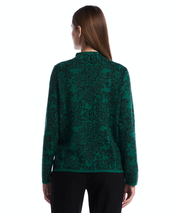 Floral Paisley Print Mock Neck Sweater (Ultramarine Green) 