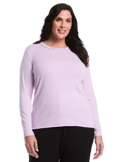 Plus Size Embellished Neck Top (Orchid Bloom) 