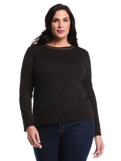 Plus Size Chain Neck Detail Top (Black) 