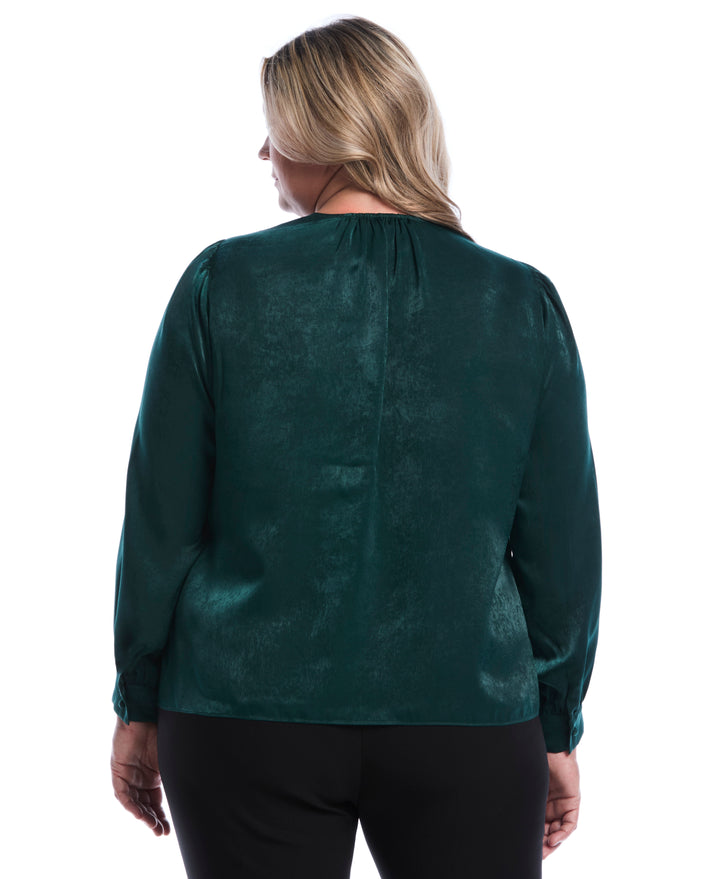 Plus Size Ruffle V-Neck Blouse (Ponderosa Pine) 