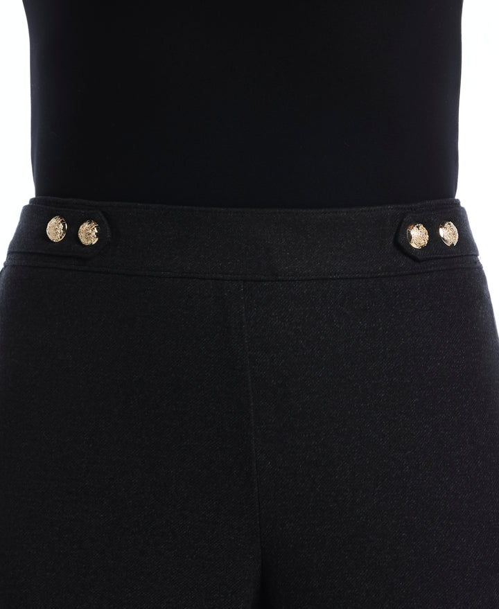 Button Tab Wide Leg Ponte Pant (Phantom Heather) 
