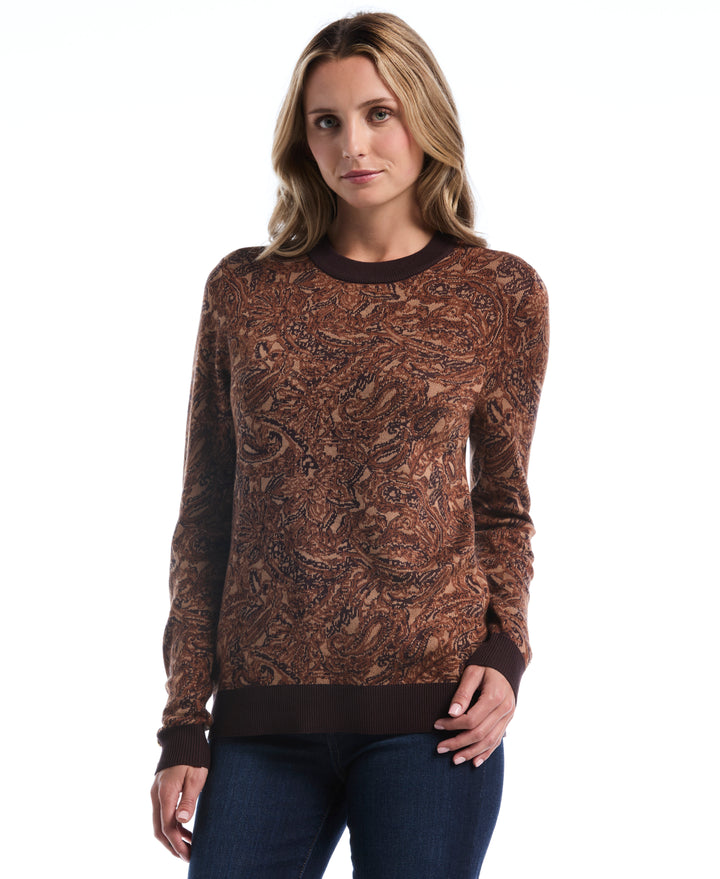 Jacquard Paisley Button Detail Sweater (Tobacco Brown) 