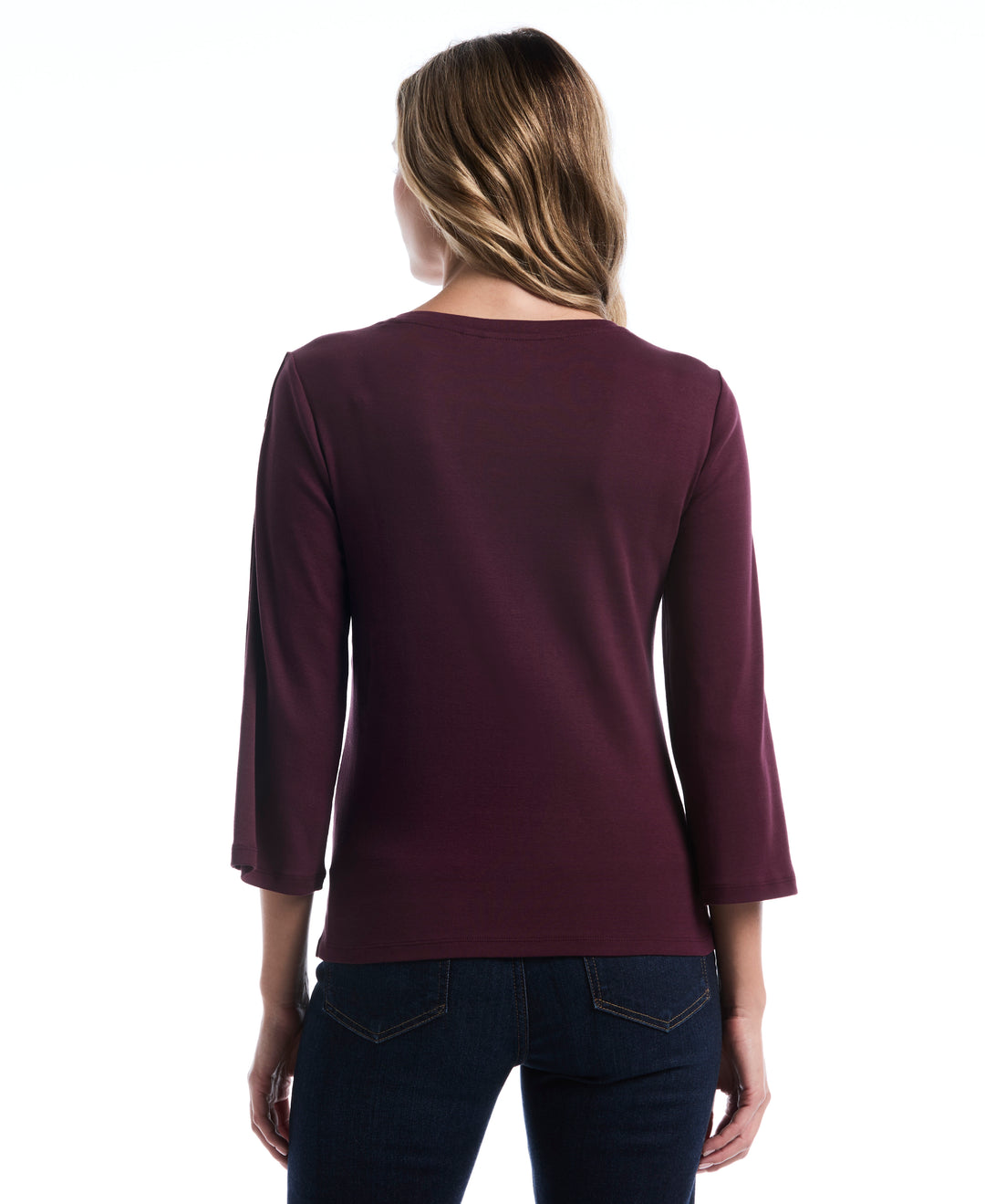 Stud Trim Wide Sleeve Top (Winetasting) 