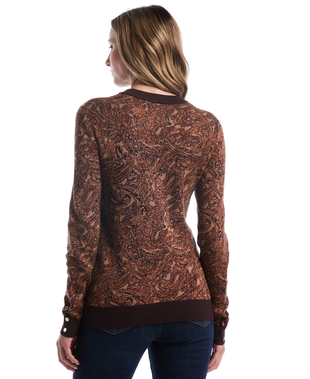 Jacquard Paisley Button Detail Sweater (Tobacco Brown) 