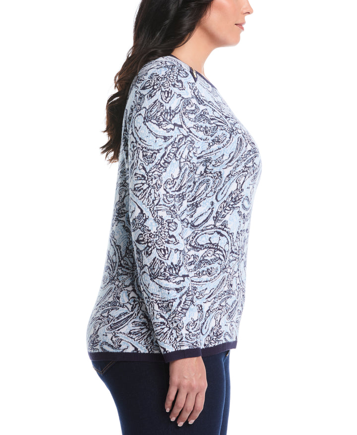 Plus Size Paisley Print Rivet Detail Sweater (Blue Bell) 