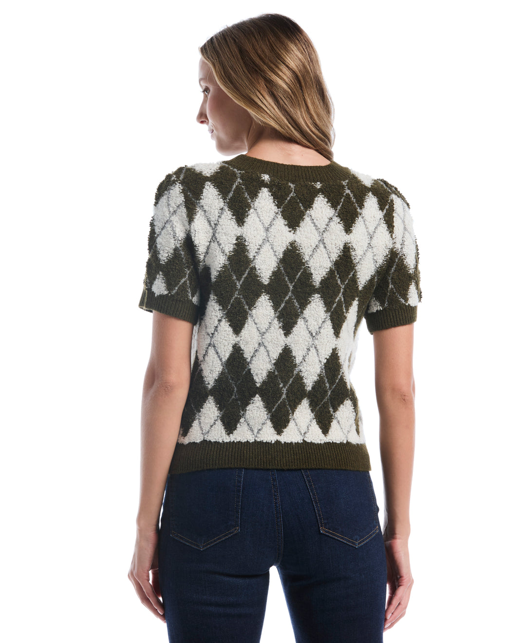 Argyle Cardigan Sweater (Dark Olive) 