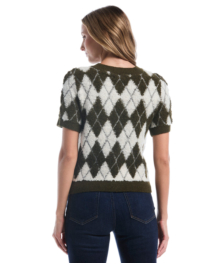 Argyle Cardigan Sweater (Dark Olive) 