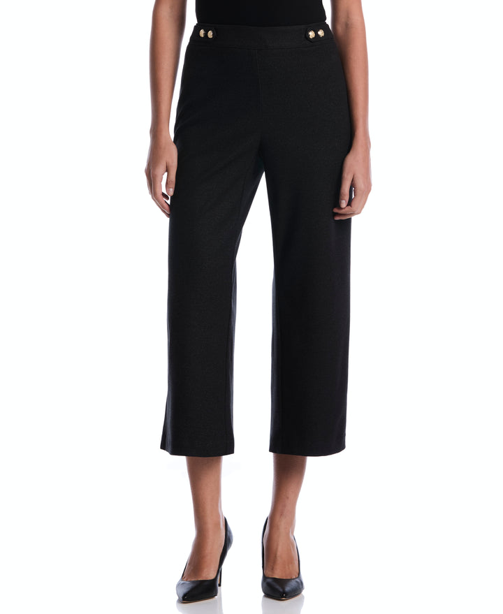 Button Tab Wide Leg Ponte Pant (Phantom Heather) 