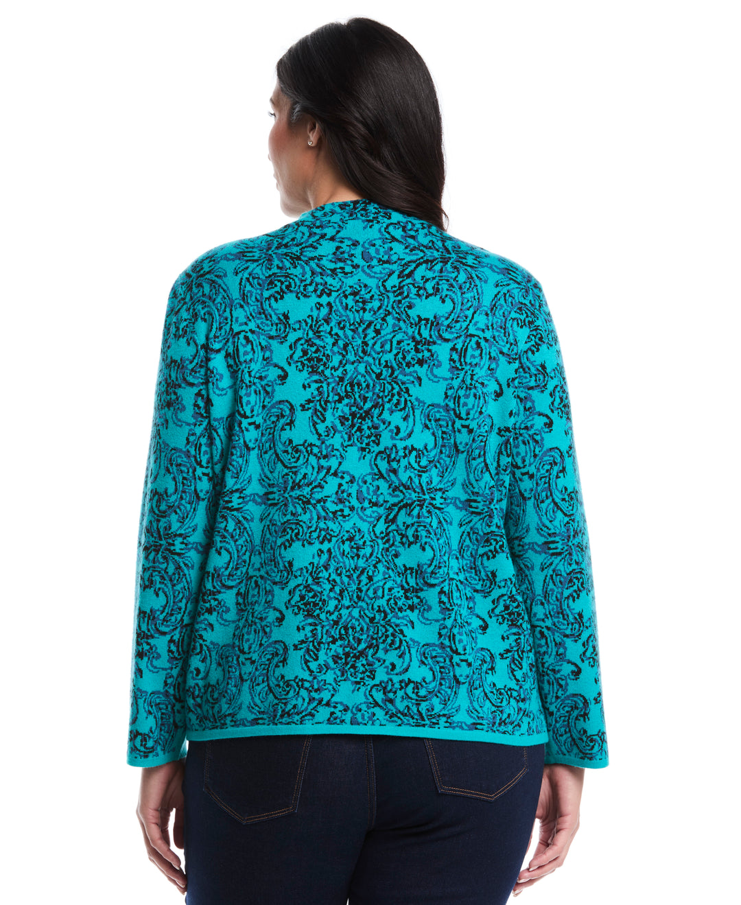 Plus Size Floral Paisley Print Mock Neck Sweater (Tropical Green) 