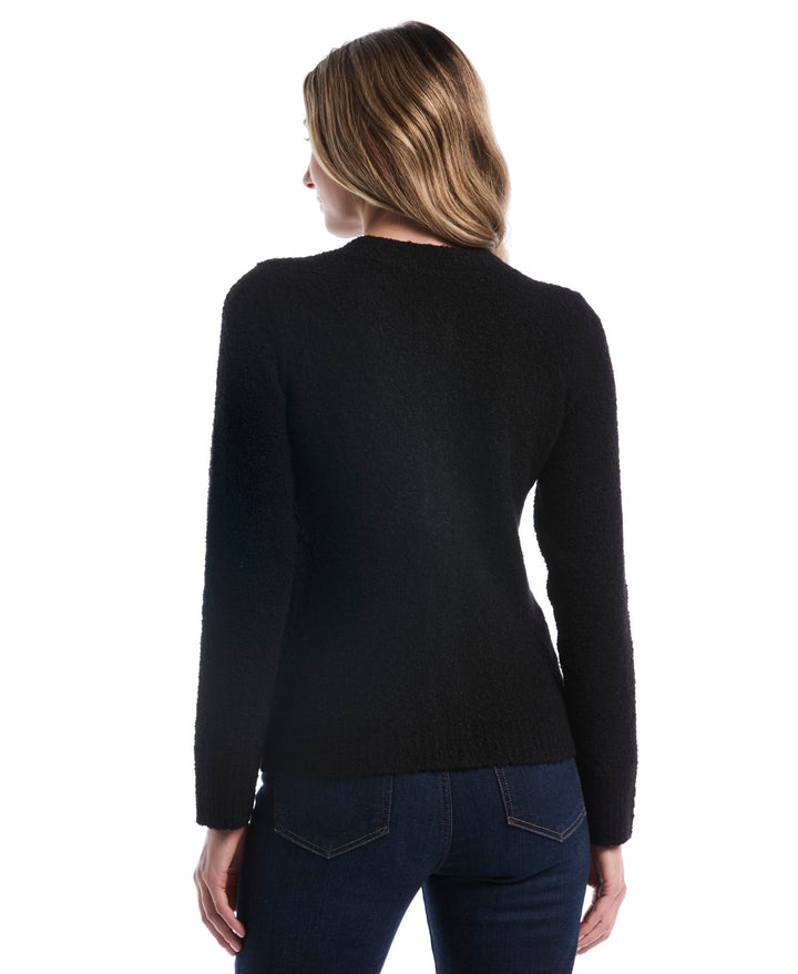 Teddy Boucle Patch Pocket Cardigan (Black) 