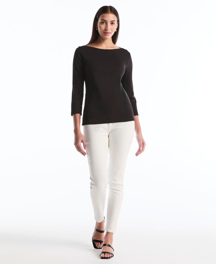 Button Detail 3/4 Sleeve Top (Black) 