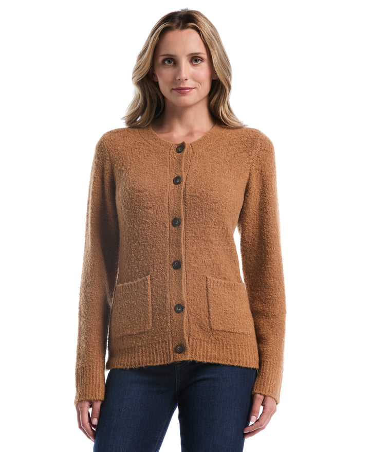 Teddy Boucle Patch Pocket Cardigan (Tobacco Brown) 