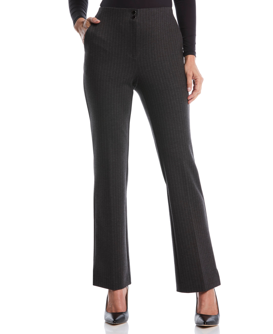 Pinstripe Print Ponte Bootcut Pant (Magnet) 