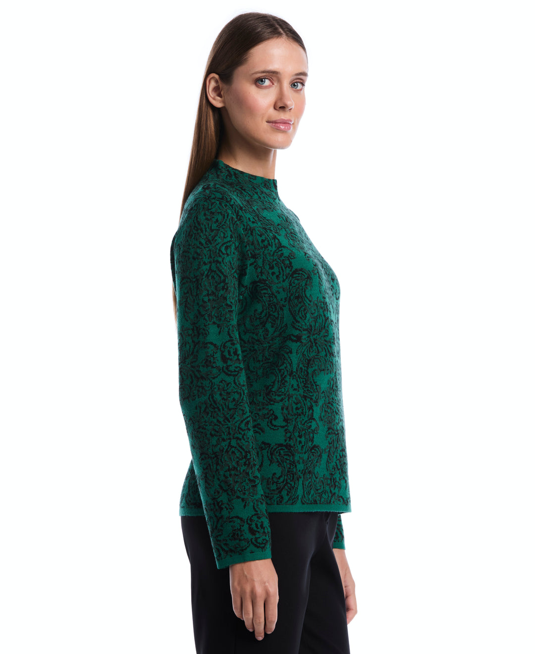 Floral Paisley Print Mock Neck Sweater (Ultramarine Green) 