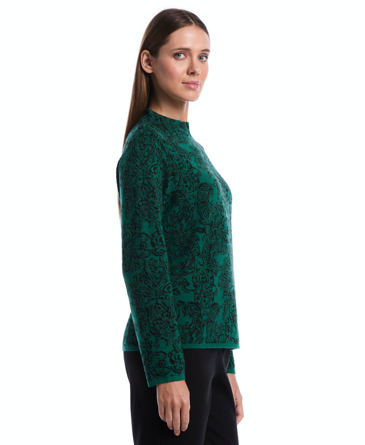 Floral Paisley Print Mock Neck Sweater (Ultramarine Green) 