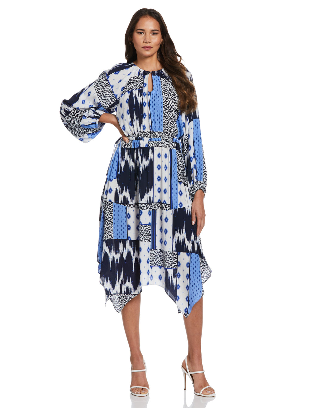 Batik Print Raglan Sleeve Handkerchief Dress (Dazzling Blue) 