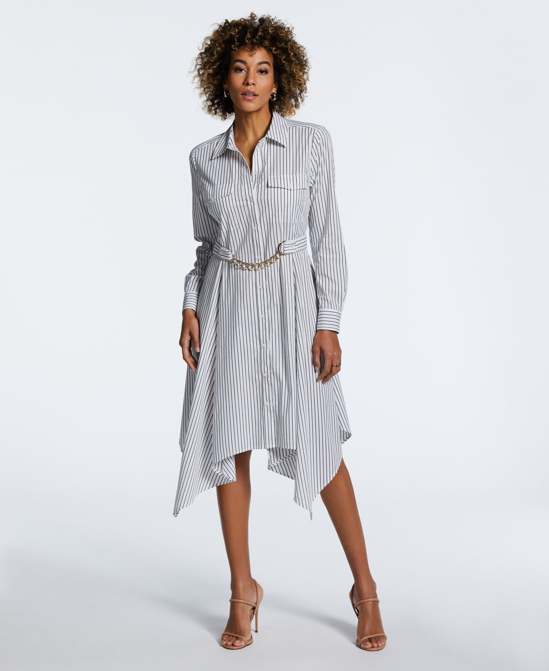 Handkerchief Dress with Chain Belt (Black) 