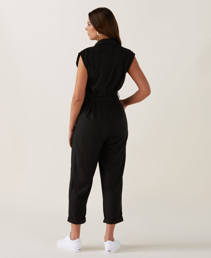 Linen Blend Jumpsuit (Black) 