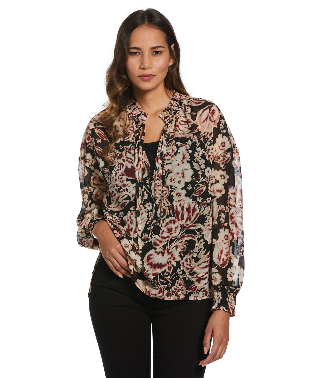 Metallic Blooms Print Shirt (Black) 