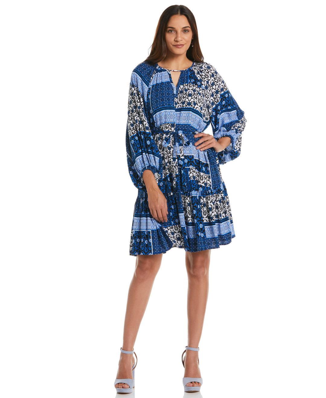 Paisley Print Flounce Dress with Self Fabric Tie (Princess Blue) 
