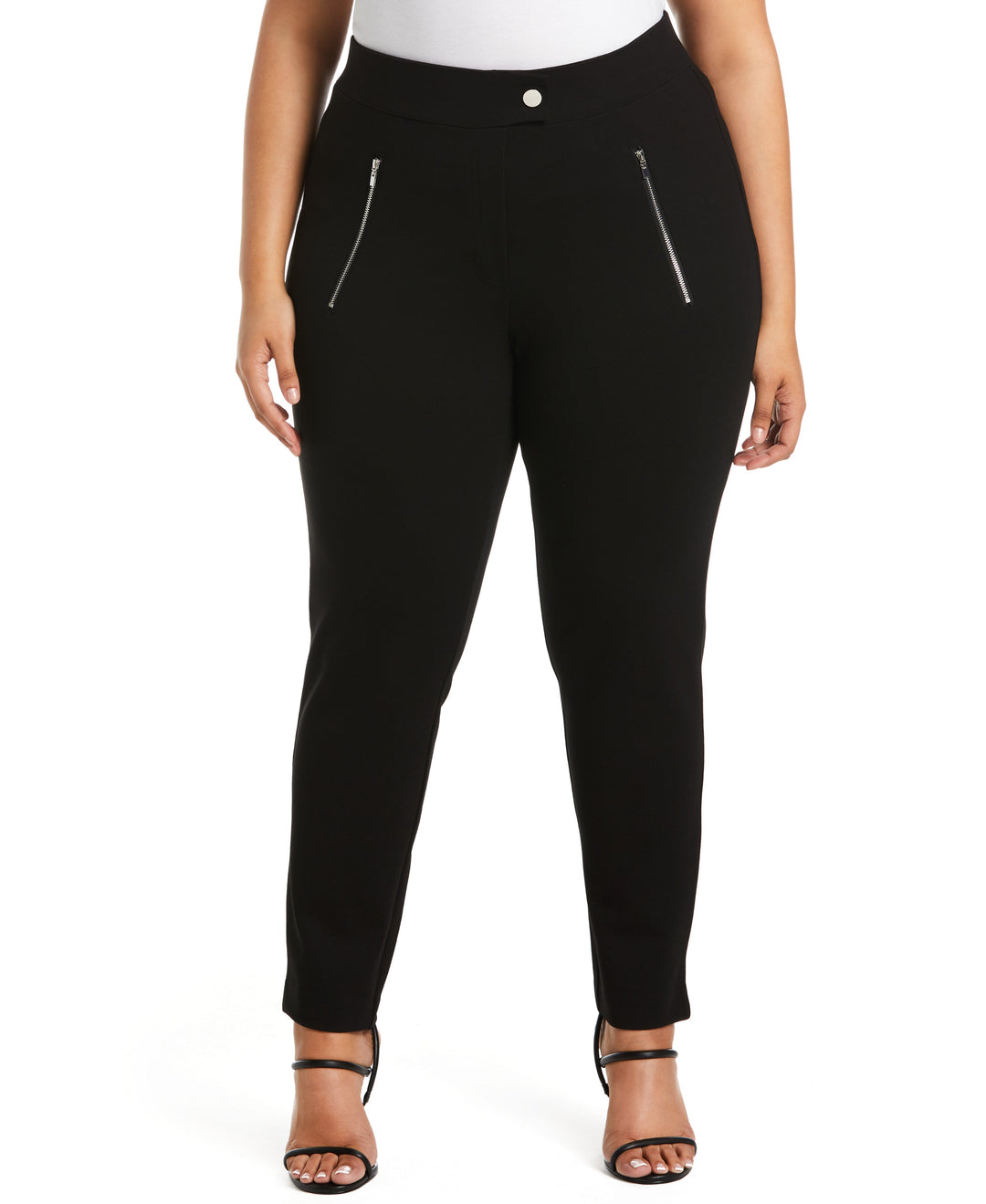 Classic Fit Pull-On Ankle Pant with Zipper Detail (Black) 