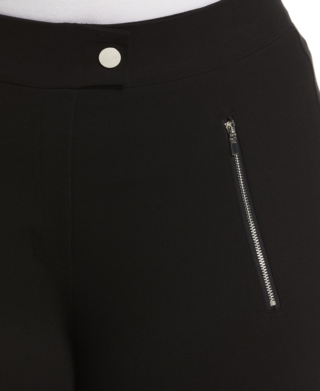Classic Fit Pull-On Ankle Pant with Zipper Detail (Black) 