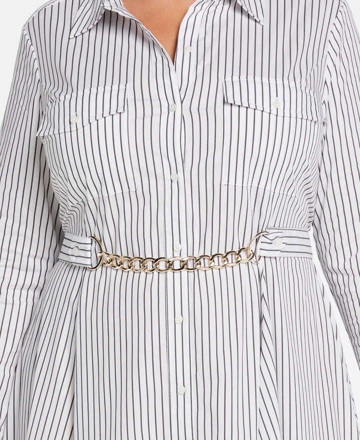 Plus Size Handkerchief Dress with Chain Belt (Black) 