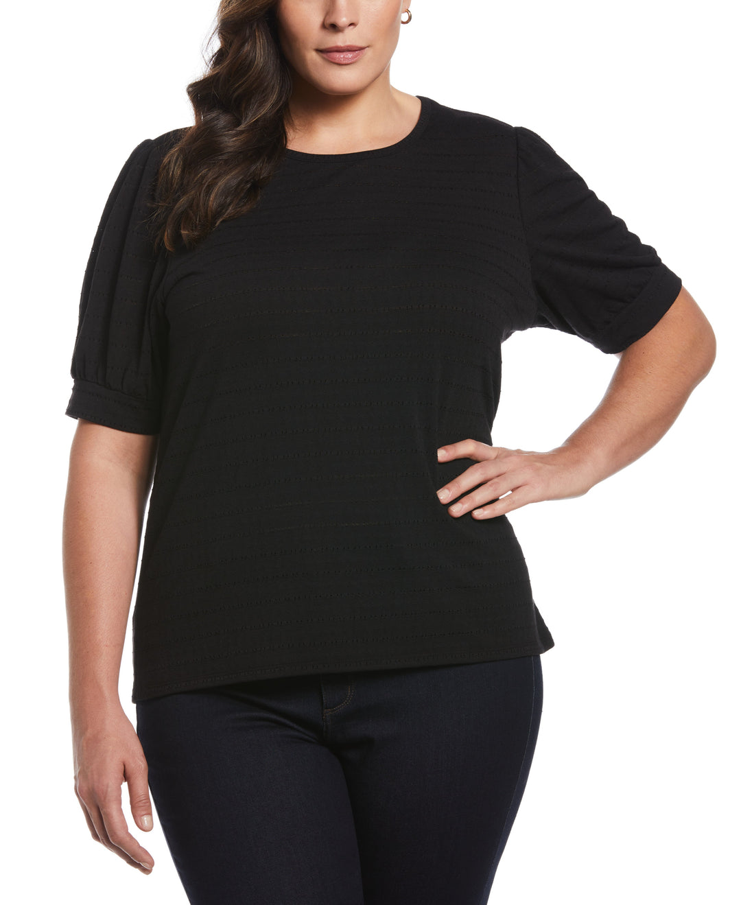 Knit Puff Sleeve Top (Black) 