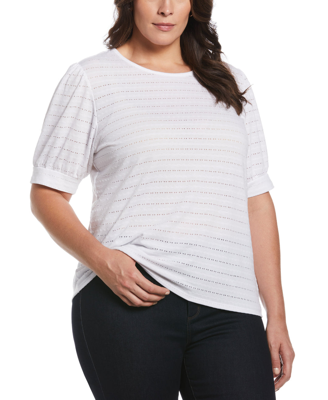 Knit Puff Sleeve Top (White) 