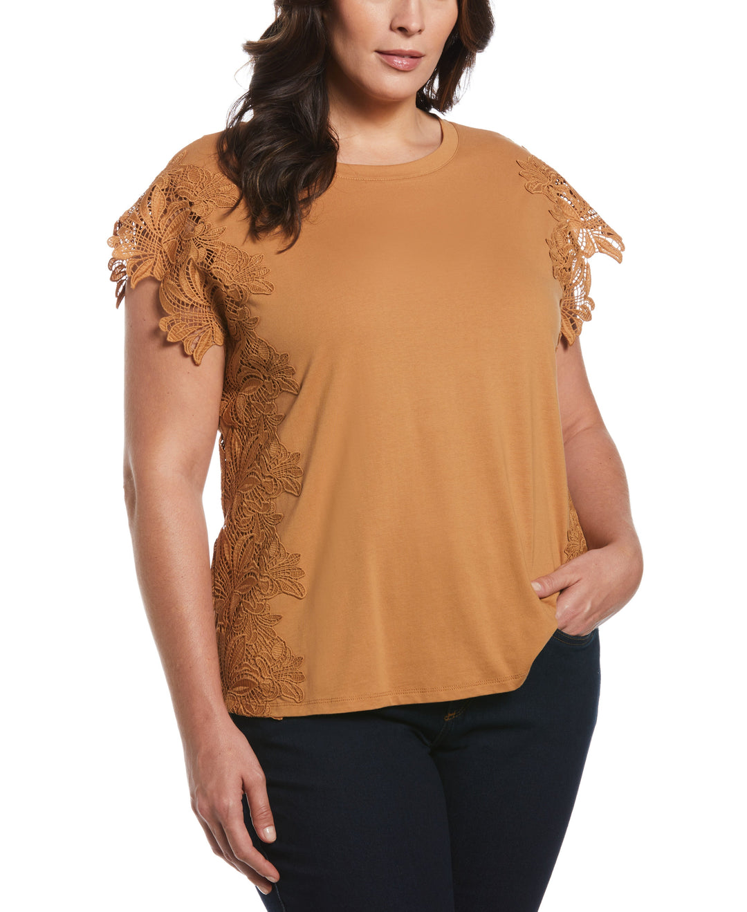 Knit Top with Lace Detail (Chipmunk) 