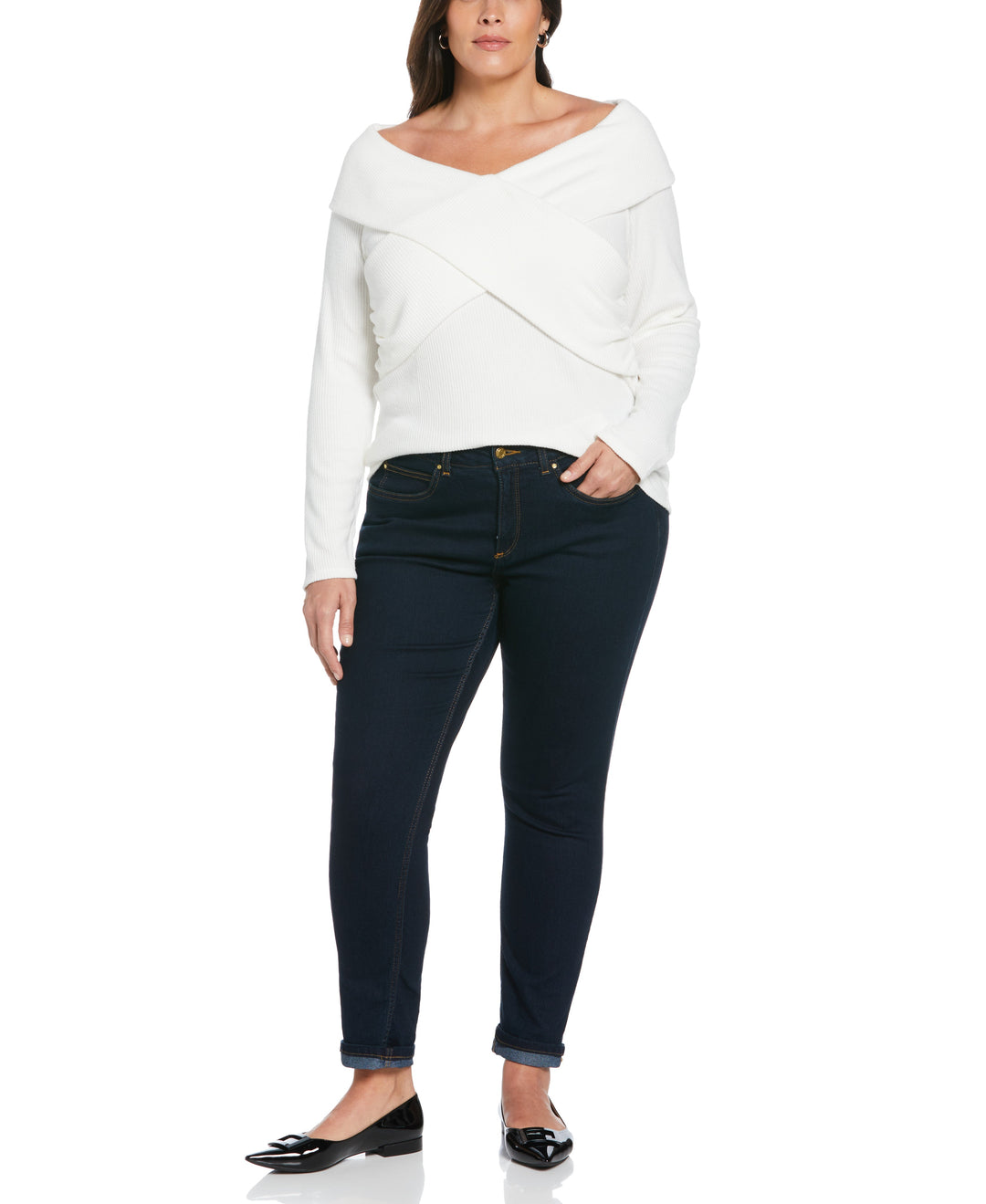 Marilyn Ribbed Crossover Top (Snow White) 