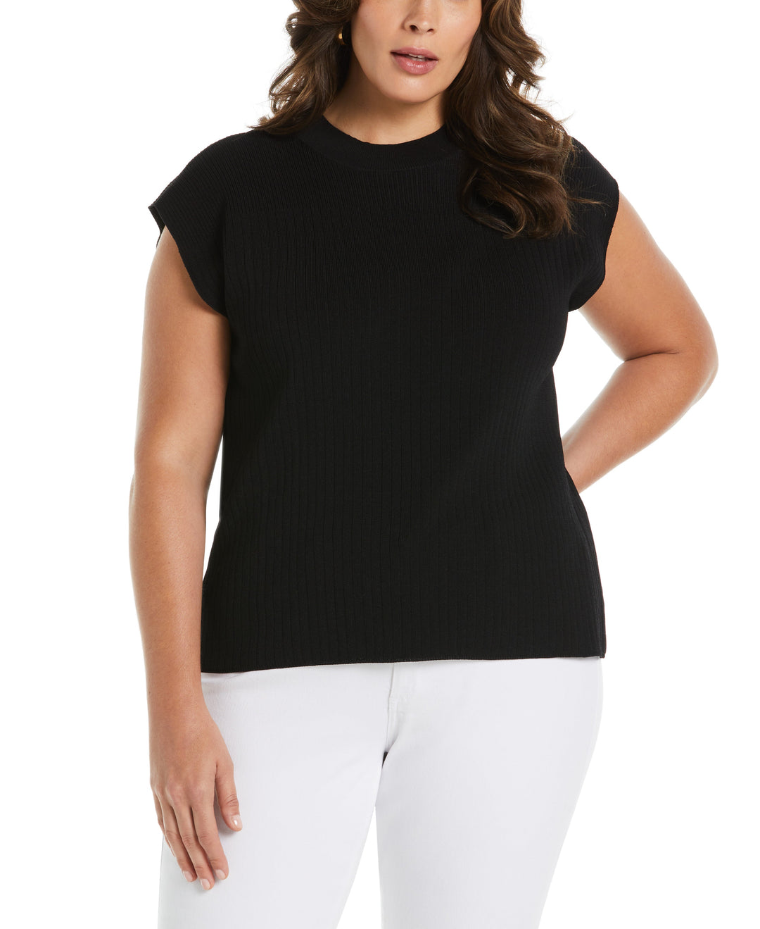 Mixed Rib Mock Neck Sweater (Black) 