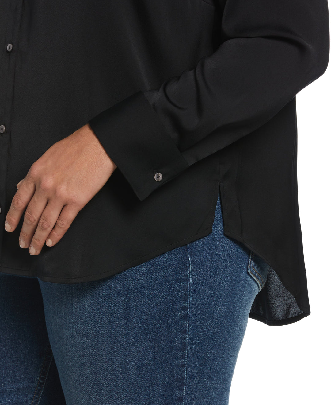 Notch Collar Silk Blouse (Black) 