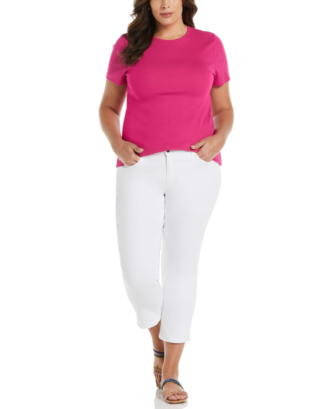 Ribbed Crew Neck Tee (Cosmo Pink) 