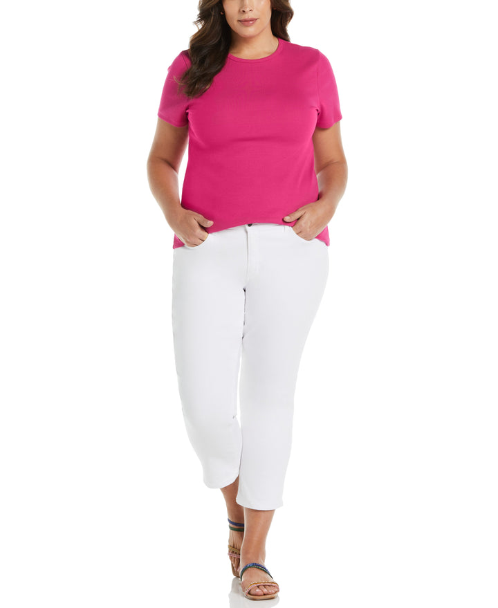 Ribbed Crew Neck Tee (Cosmo Pink) 