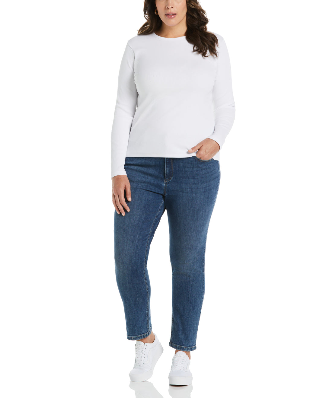 Ribbed Crew Neck Tee (White) 