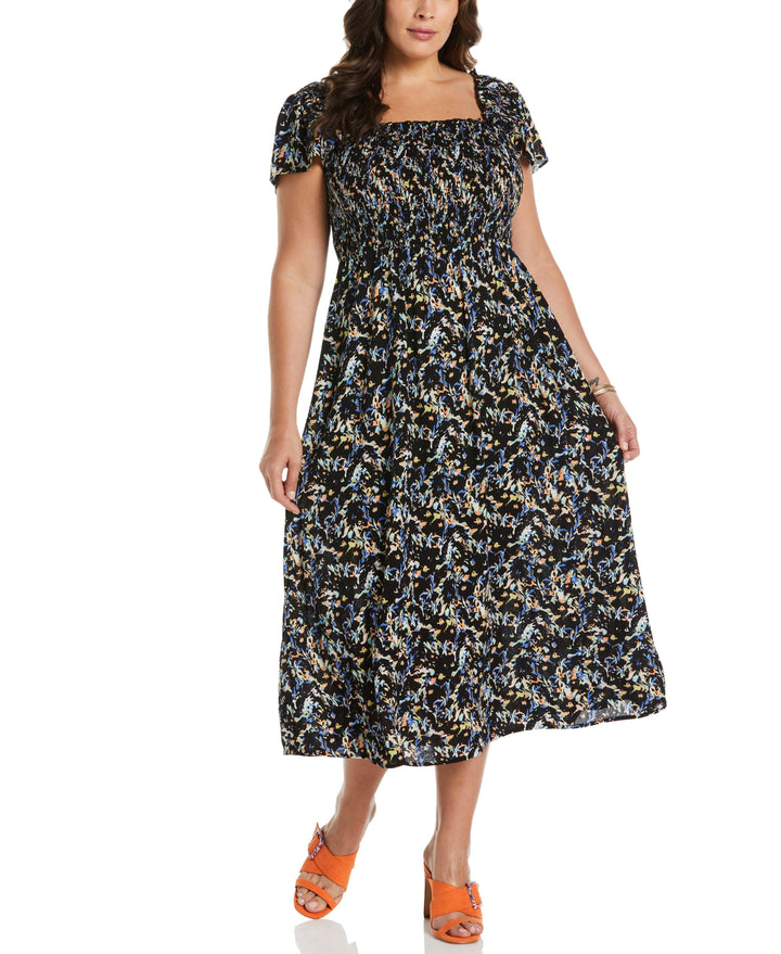 Smocked Midi Dress (Black) 