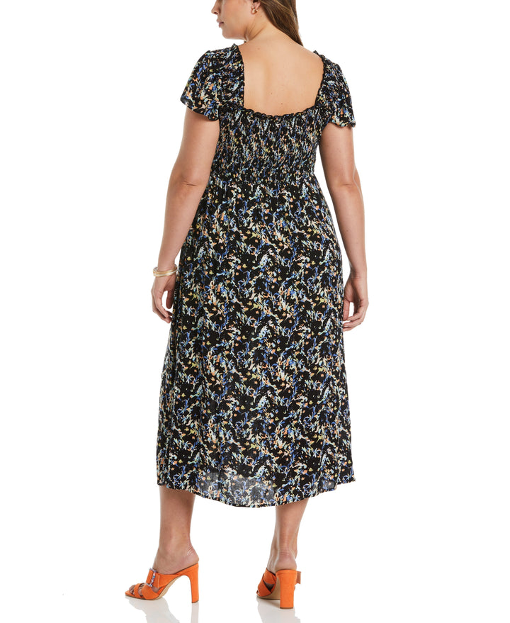 Smocked Midi Dress (Black) 