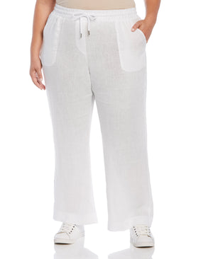 Wide Leg Drawstring Linen Pants (White) 