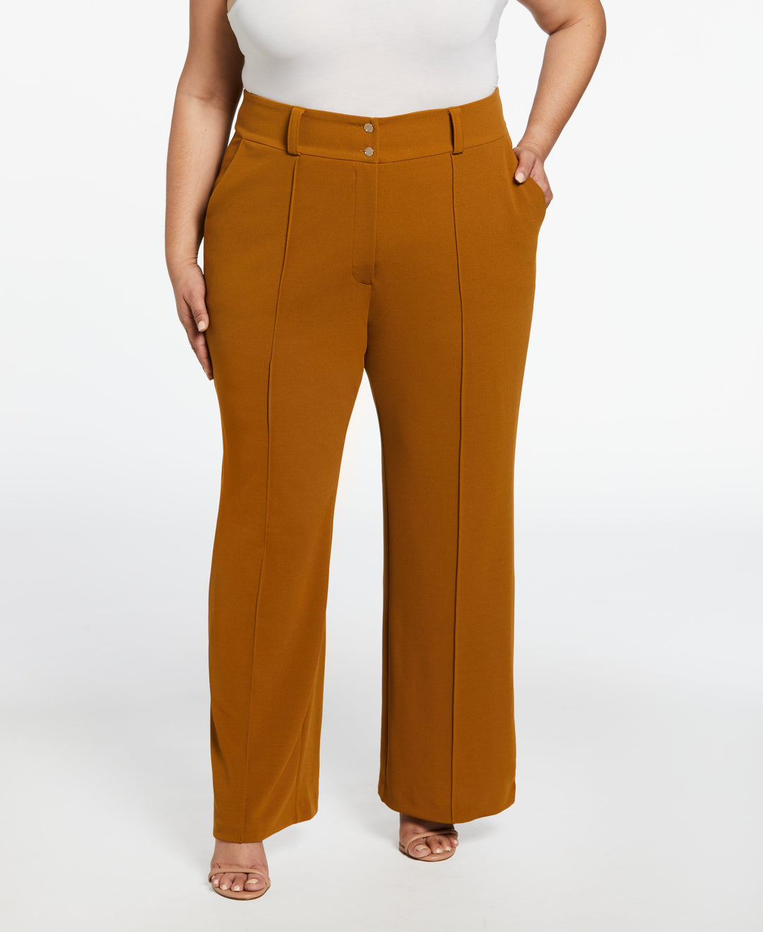 Wide Waistband Wide Leg Pant (Bronze Brown) 