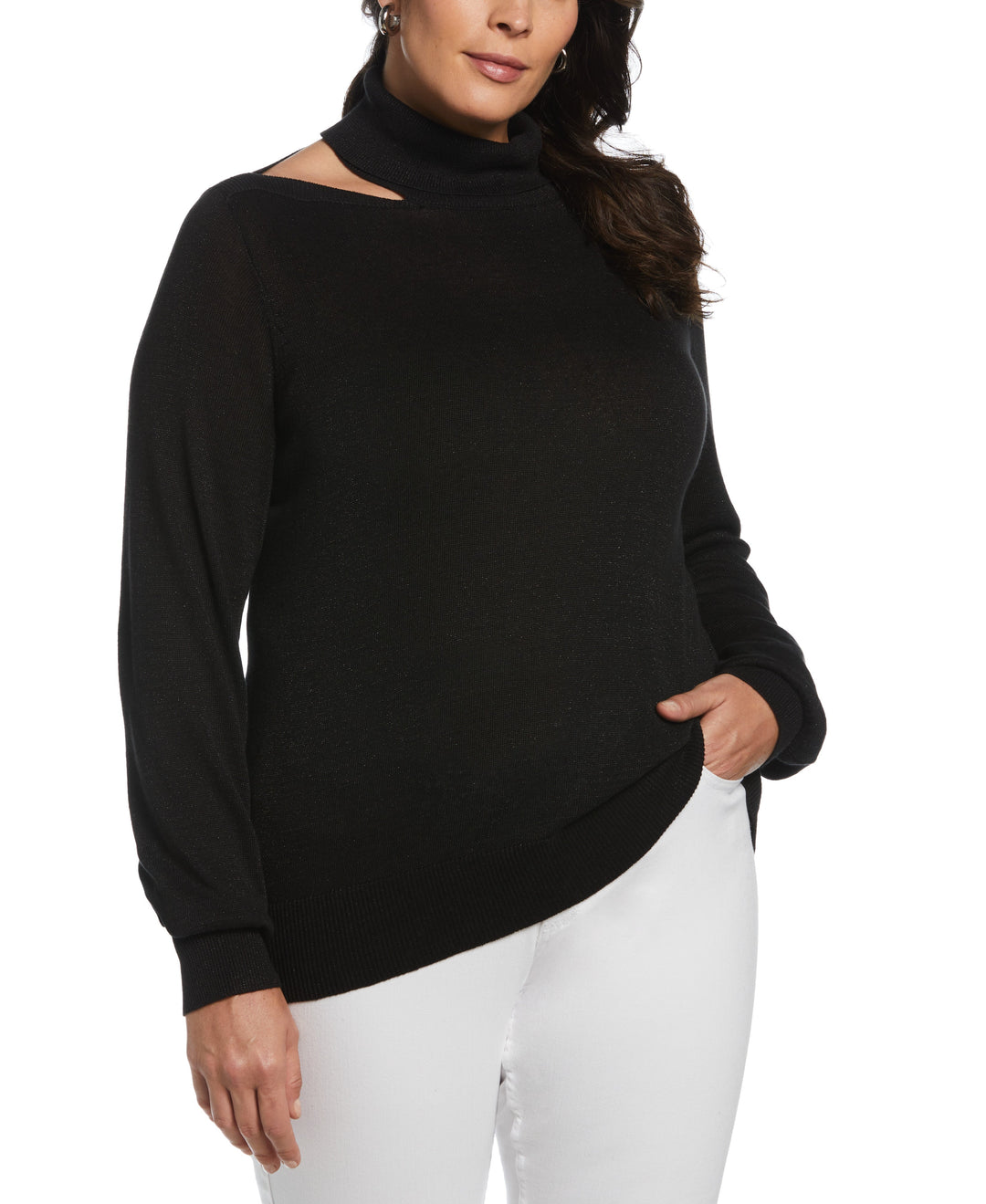 Rib Trim Cut Out Sweater (Black) 