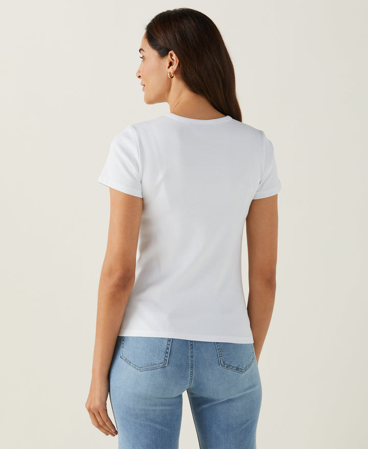 Ribbed Crew Neck Tee (White) 