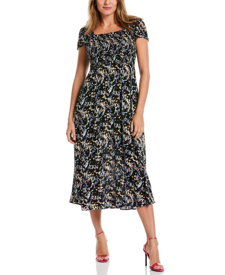 Smocked Midi Dress (Black) 