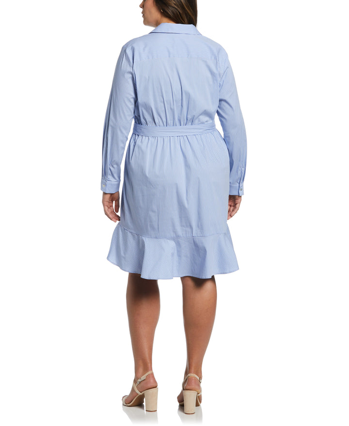 Stripe Poplin Ruffle Wrap Dress (Ultramarine) 